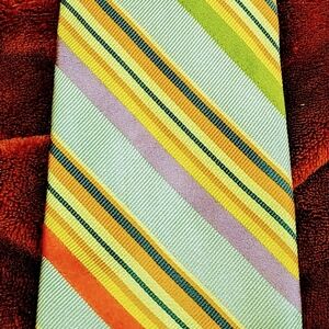 Men's Lands End Multi Color Silk Tie. 100% Silk Hand Sewn. USA.